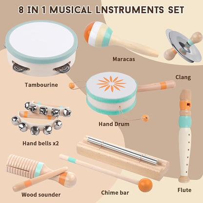 Toddlers Musical Instruments-Baby Montessori Wooden Musical Toys for Toddlers 1-3 Year Old,Kids Percussion Instruments Toy for Preschool Kids,Christmas Birthday Gift for Baby Boys Girls