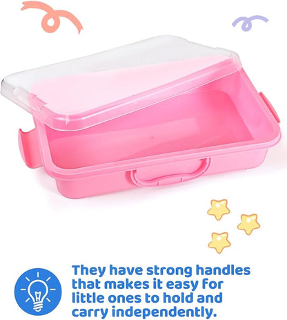 2 Pcs Sand Tray Sensory Bin with Lid and Handle, Portable Sensory Sandbox Container for Kids, Plastic Activity Tray for Toddlers (Pink)