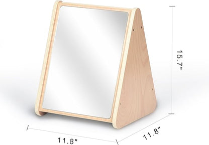Baby Double-Sided Tummy Time Mirror w/ 2 Package High Contrast Visual Stimulation Cards, Sensory Activity Montessori Toys for 0-18+ Months Boys Girls