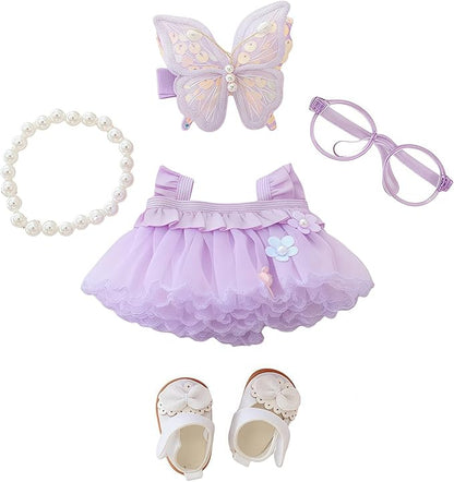 Clothes for Dolls Accessories, Outfit Set 5 Pieces Gauze Dress for 15cm 17cm Doll (No Doll), Romantic Skirt Doll Clothing Set Replacement Purple