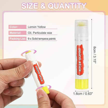 PATIKIL Tempera Paint Sticks, 9 Pcs Solid Tempera Paints Sticks Washable Bulk Markers Pen Quick Drying for Artists Beginners Art Supplies, Lemon Yellow