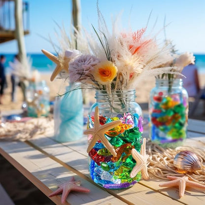 120 PCS Sensory Bin Filler,Mini Resin Figures,Diving Gem Pool Acrylic Sea Shells Starfish Gemstones Under The Sea Party Decoration,Beach Theme,Vase Filler,Fish Tank Decorations,Crafts