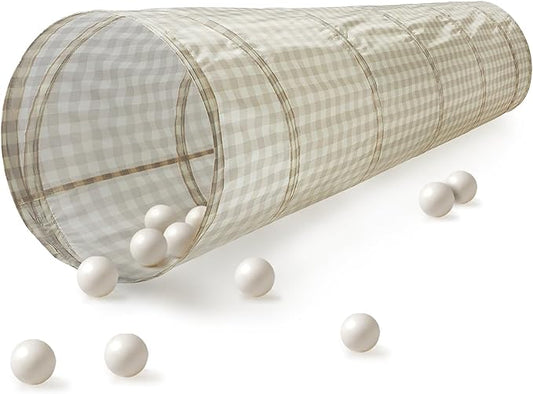 3 Sprouts Kids Play Tunnel - Pop Up Collapsible Tunnels with Recycled Fabric - Fun Crawling Tunnel for Toddler, Baby, Children to Crawl Through, Gross Motor Toy for Indoor Play - Gingham Beige