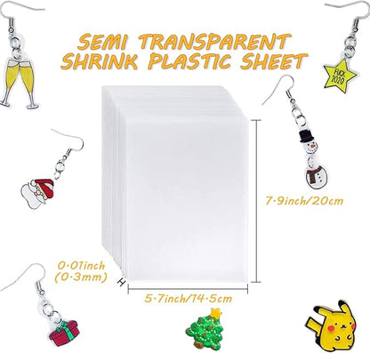 24 PCS Shrink Plastic Sheets, Shrinky Art Paper Shrink Film Sheets for Kids Creative Craft, Create Your Own Earrings, Necklace, Keychains(A5 Size)