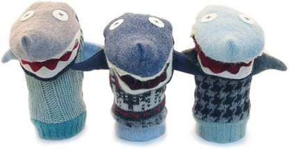 Cate and Levi - Baby Shark Boy Gift - Hand Puppet - Premium Reclaimed Wool - Handmade in Canada - Machine Washable (Shark)