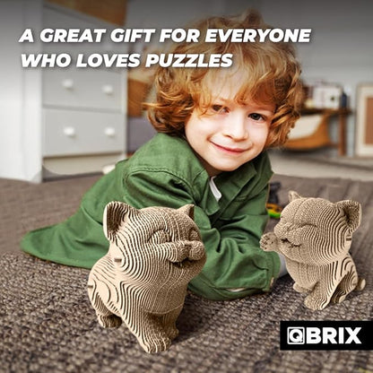 QBRIX Another 3 Cats 3D Puzzle for Adults, DIY Craft Kit for Home Decor, 3D Model Kit for Teens, Creative Gift for Boys & Girls 14+, Cardboard Model Building Kit