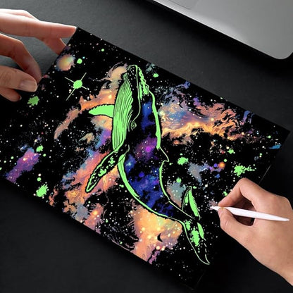 Glow in The Dark Scratch Art Paper，Engraved Landscape Scratch Painting Rainbow Board (12 Sheets A4) Adults, Fun Sketch Card Creative Craft Toy (Animals/Landscapes) by Iskueal.