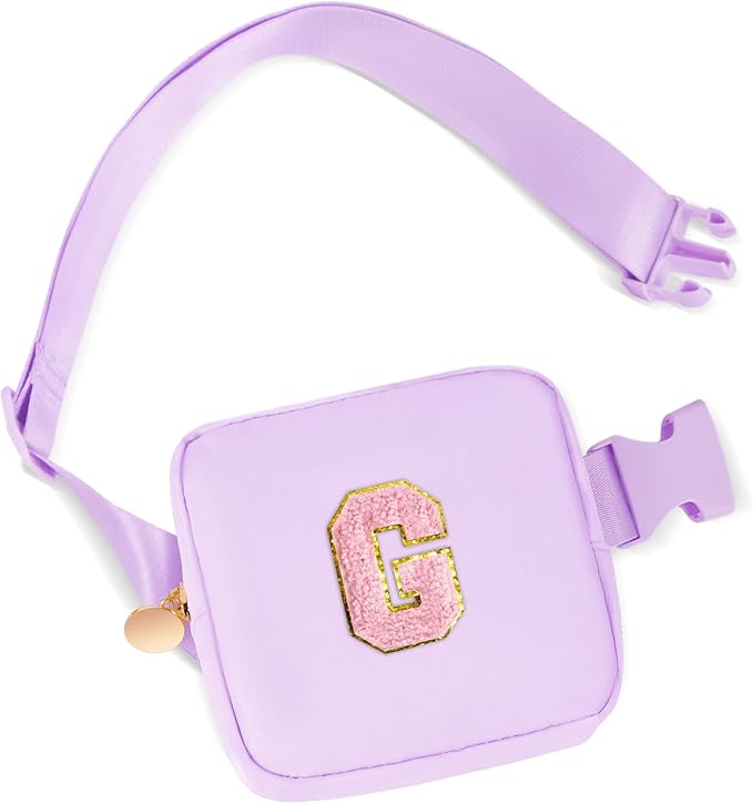 Mini Belt Bag Fanny Pack with Initials Letter Patch Small Crossbody Bags Cute Stuff Birthday Gifts for Teenager Girls Trendy Stuff for Teens - G,Lavender