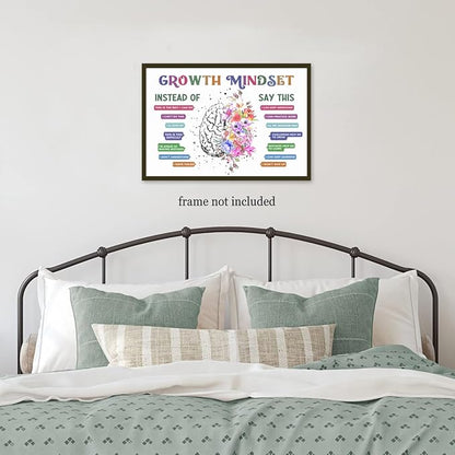 CEHNSENHUI Classroom Growth Mindset Affirmations for Kids Mental Health Posters Brain Poster Psychology Special Education Calm Corner Wall Art Office Therapy Canvas Wall Decor 12x16in Unframed