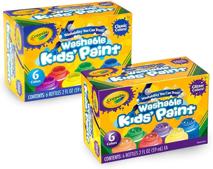 Crayola Washable Kids Paint Set (12ct), Classic and Glitter Paint for Kids, Arts & Crafts Supplies for Classrooms, Toddler Painting Kit, Gifts, Ages 3, 4, 5 [Amazon Exclusive]