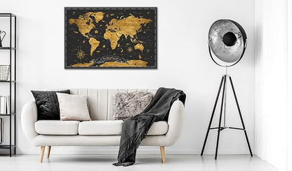artgeist Pinboard World Map 35x24 in - Cork Board & Canvas Print Wall Art 1 pcs Memoboard with 50 Pins Noticeboard Message Board Image Picture Home Decor Travel Map Map of The World k-A-0490-p-a