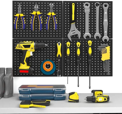 Peg Board,4 Pack Metal Pegboard Panels,Black Pegboard Wall Organizer,16"x12" Heavy Duty Peg Boards for Walls,Tools,Garage,Office,Kitchen
