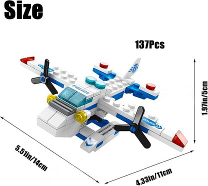 Sky Police Airplane Building Blocks Toy – 137 PCS STEM Construction Set, 7-in-1 Transformable Model Kit for Kids Ages 6-12, Creative Aircraft Toys for Boys & Girls (Police, Rescue, Fighter Jet)