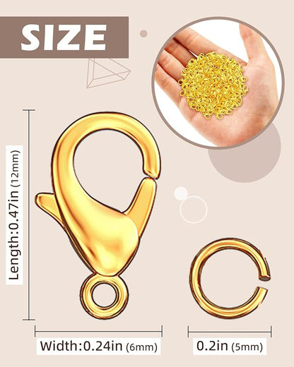 OHINGLT 700 Pieces Lobster Claw Clasps and Open Jump Rings Set, Gold and Silver Plated Bracelet Necklace Clasp for Jewelry Making