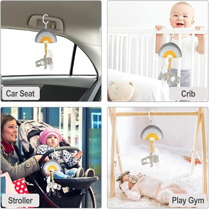 Baby Hanging Rattle Toys, Baby Lullaby Pull Musical, Soft Plush Early Development Stroller Car Toys with Squeaker for Infant (Rabbit)