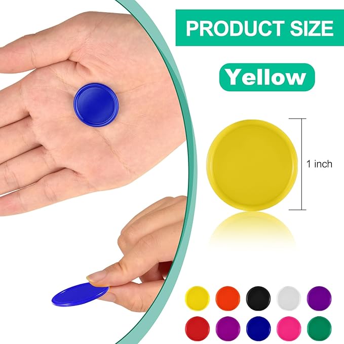 Coopay 500 Pieces Plastic Learning Counters Disks Bingo Chip Counting Discs Markers for Math Practice and Poker Chips Game Tokens Kids Reward, 1 Inch (Yellow)