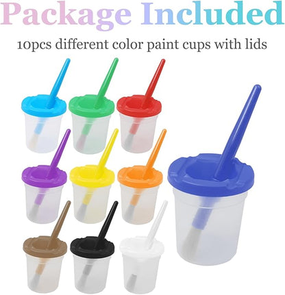 10pcs Paint Cups with Lids for Kids, Spill Proof Learning Color Cups for Young Artist