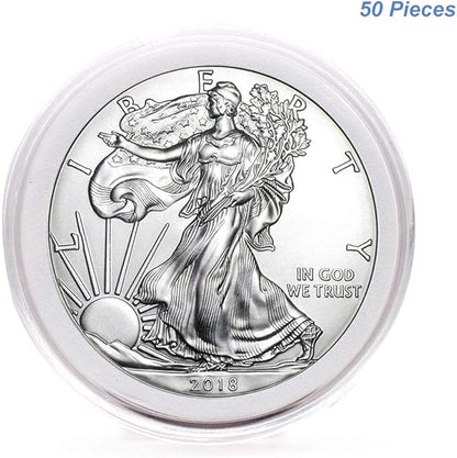 50pcs Clear Plastic Coin Capsules, Coin Collection Case of 5 Size with Adjustable Gasket for Coin Collection American Silver Eagle Liberty Coin &JFK Half Dollar & Bitcoin (19/21/25/30/40mm)-50pcs
