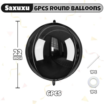 Giant 4D Foil Balloons, 6Pcs Large Metallic Black Round Balloons, 22 Inch Big Round Foil Balloon for Black Birthday Party Baby Shower Wedding Decorations