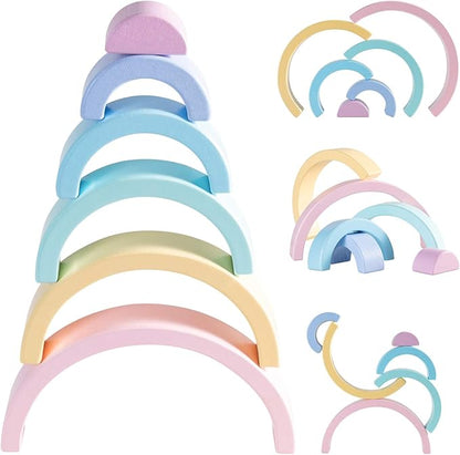 Wooden Rainbow Stacking Toy, Small PastelStacker, 6 Piece Rainbow Stacking Toy for Baby/Toddlers/Kids, Montessori Education Pastel Decor, Kindergarten Teaching Aid