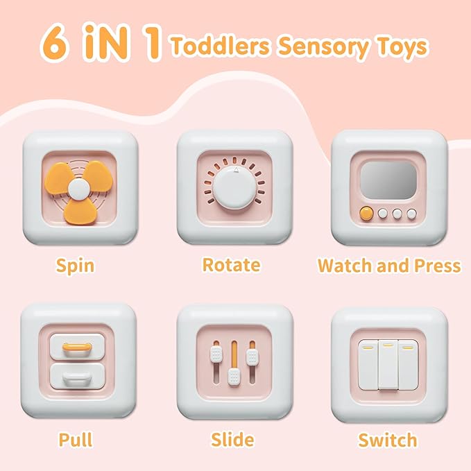 Montessori Toys for 1 Year Old, Baby Busy Board for Toddler 1-3, Activity Cube Travel Airplane Toys for Babies 6-12 Months, Birthday Gift for 1 Year Old Boys Girls, Pink