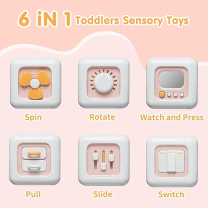Montessori Toys for 1 Year Old, Baby Busy Board for Toddler 1-3, Activity Cube Travel Airplane Toys for Babies 6-12 Months, Birthday Gift for 1 Year Old Boys Girls, Pink