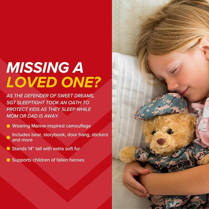 ZZZ Bears SGT Sleeptight Marine Teddy Bear with Storybook & Sleep System, Comforting Gift for Marine Kids, Helps with Bedtime Routine, Deployment Separation & Emotional Support