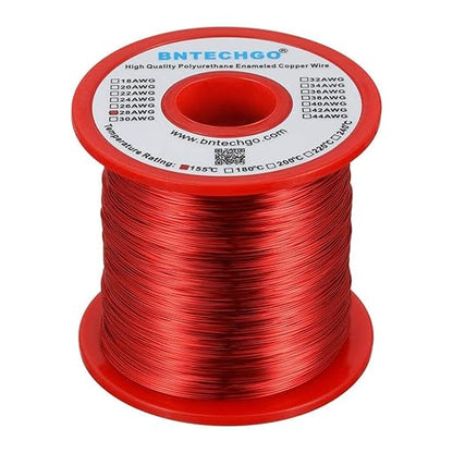 BNTECHGO 28 AWG Magnet Wire - Enameled Copper Wire - Enameled Magnet Winding Wire - 1.0 lb - 0.0122" Diameter 1 Spool Coil Red Temperature Rating 155℃ Widely Used for Transformers Inductors