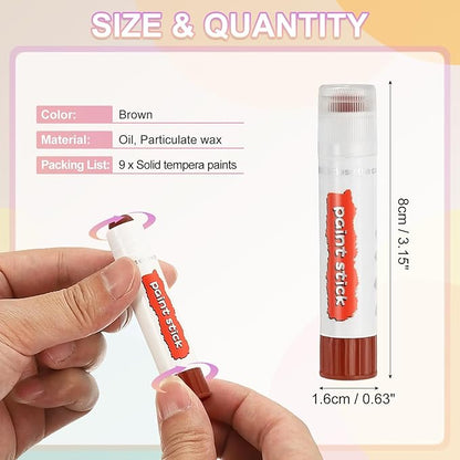 PATIKIL Tempera Paint Sticks, 9 Pcs Solid Tempera Paints Sticks Washable Bulk Markers Pen Quick Drying for Artists Beginners Art Supplies, Brown