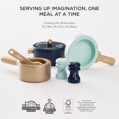 Le Toy Van - Educational Wooden Pretend Kitchen Honeybake Pots and Pans Cooking Set Play Toy | Kids Role Play Toy Kitchen Accessories (TV301)