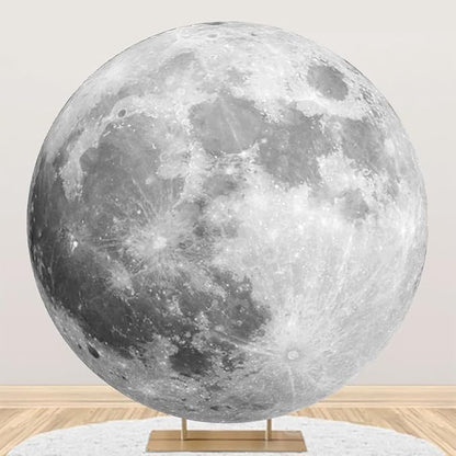 AOFOTO Lunar Surface Round Backdrop Outer Space Background Cover Universe Moon Surface Mysterious Cosmic Planet Photography Background Children Kids Birthday Party Art Portrait Photo Props 7.5x7.5ft