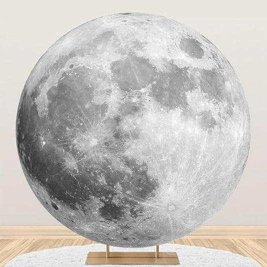 AOFOTO Lunar Surface Round Backdrop Outer Space Moon Happy Birthday Circle Background Cover Boy Girl 1st Birthday Party Children Kids Shoots Studio Props Network Celebrity Live Background 6.5x6.5ft