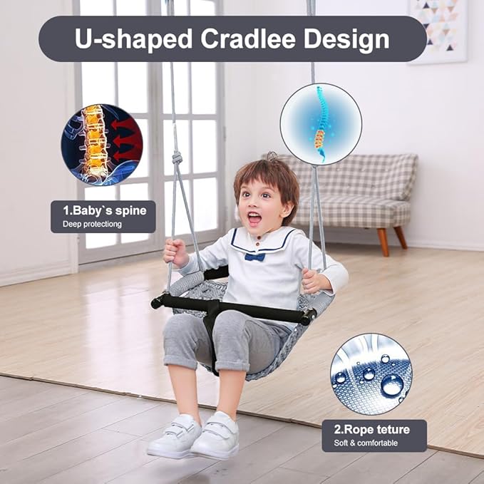 Toddler&2-in-1 Baby Swing - Adjustable Rope Swings Seat for Kids | Indoor & Outdoor Durable Backyard Swing Set for Infants & Toddlers (Gray)