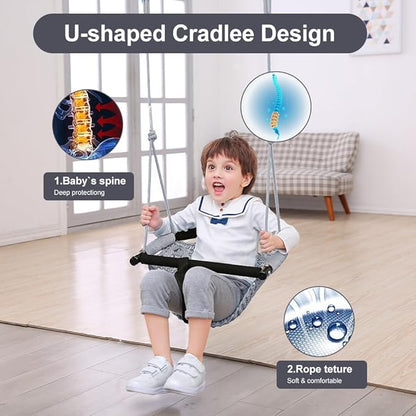 Toddler&2-in-1 Baby Swing - Adjustable Rope Swings Seat for Kids | Indoor & Outdoor Durable Backyard Swing Set for Infants & Toddlers (Gray)