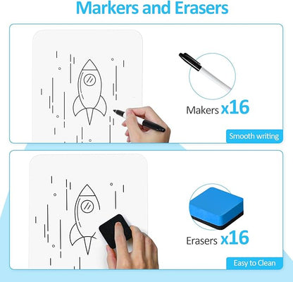 Dry Erase LapBoards, PANDRI 16 Pack Double Sided 12.5 x 9 Inch Whiteboards with 16 Erasers and 16 Markers, Dry Erase Boards for Students Classroom Teacher Supplies