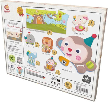 Bababoo & Friends Play with Friends Puzzle Pairs, 18 Matching Pieces for Toddlers 18+ Months, 17" x 8" Board, Develops Problem Solving, Motor Skills & Social Learning, Educational Toy for Early Play