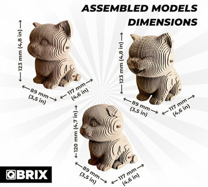 QBRIX 3 Cats 3D Puzzle for Adults, DIY Craft Kit for Home Decor, 3D Model Kit for Teens, Creative Gift for Boys & Girls 14+, Cardboard Model Building Kit