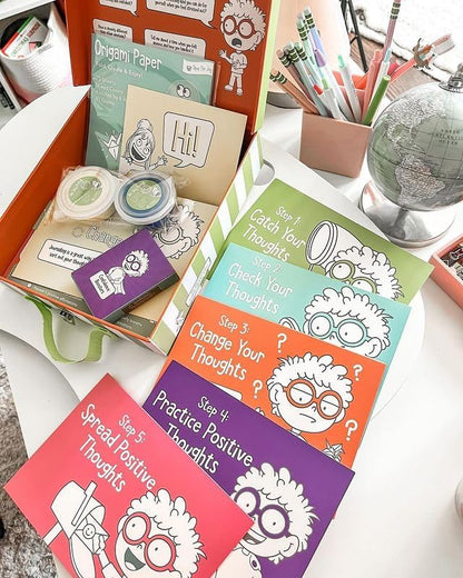 Open The Joy Anxiety Management Box for Kids - DIY Wooden Mailbox, Air-Dry Clay Kit, Origami Crafts, Confidence Cards, and Emotional Learning Activities - Ages 4+
