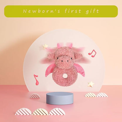 Baby Dragon Soft Rattle Toy, Plush Dinosaur Infant Shaker Rattle Easy-Grasp Stuffed Animal Toy, Gifts for Newborns Babies Toddlers Boys Girls, Pale Red, 6 Inches