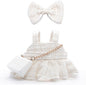17cm Doll Clothes - Premium Handmade Clothes 3 Piece Set Velvet Bowknot & Bag & Dress Adjustable Outfit - Luxury Chic Style Set High-End Fashion Accessories White Bow Set - (No Doll)