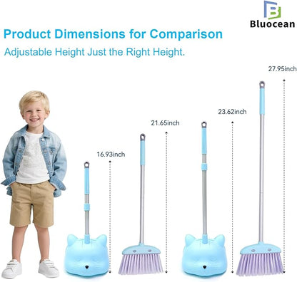 28′′ Mini Broom and Dustpan Set for Kids-Ideal Kids' Toys as Gifts, Parent-Child Interactive Cleaning Tool, Cute Cartoon Design, Household Helper for Toddlers, Small Safe Corner Broom (Blue Bubble)