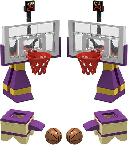 Building Block Education Toy - Basketball Court Baseplates and Sets of 2 Basketball Stands Building Bricks for Basketball Game - Compatible with Major Brands (Basketball Playset)