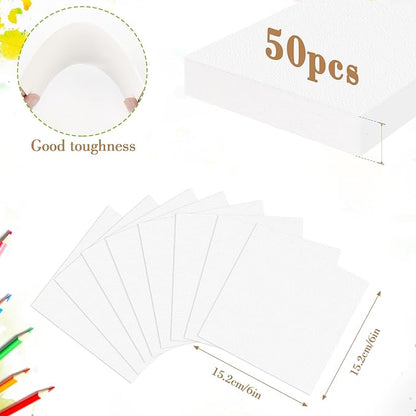 50PCS 6x6 Watercolor Paper Bulk, 140lb/300g Cold Press Thick Water Color Paper Pad for Kid Child Adult, White Art Paper for Drawing Painting Markers Gouache, Textured Cotton Paper Sheets