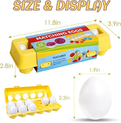 Matching Eggs Easter Egg Toy for Toddlers - Color & Shape Recognition Sorter Puzzle, Early Learning Educational Fine Motor Skill Montessori Geometric Gift for 1 2 3 Year Old Kids Boys Girls (12pcs)