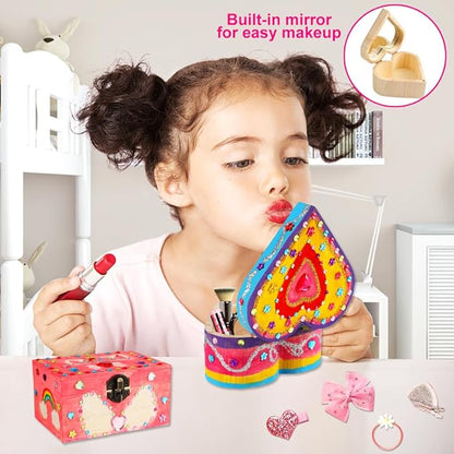 Crafts for Girls 8-12, 2 Pack DIY Wooden Jewelry Box Art Craft Supplies Painting Kit for Kids Ages 4-6 6-8 5 7 9 10 11 Year Old Girl Birthday Party Favors Toys Mothers Valentines Day Gifts