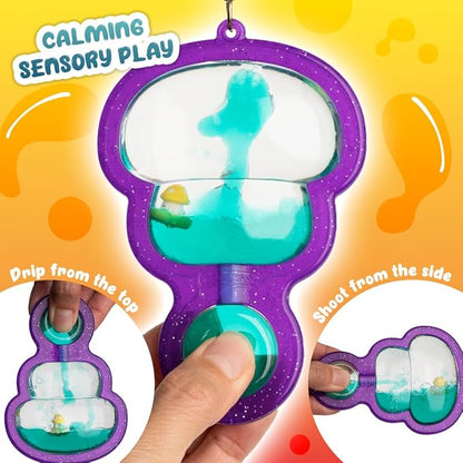 Goonameez, Hand-Held Sensory Toy with Floating Characters, Mesmerizing Water Mix Fidget Toy – Collect All 6 Unique Shapes for Squishy Fun, Perfect Travel Toy! (Funguy)