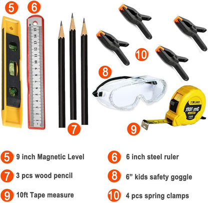 Kids Real Tool Set 25Pcs for Young Builders,Children Size Real Hand Tools Hammer,Kids Educational Tool Belt Waist Junior Boys Teens Beginner Starter Learning DIY Woodworking Construction Repair Set