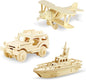 Georgie Porgy 3D Wooden Puzzles for Kids Toys Construction Woodcraft Kits DIY Model Puzzle Kits Birthday Gifts Pack of 3 (Biplane Off-Road Vehicle Yacht)