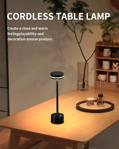 PUSU Cordless Table Lamp Set of 2, Battery Powered LED Desk Lamp Portable Table Lights 3-Level Brightness Touch Control, Lighting for Home Office Bedroom Hotel Restaurant Outdoor Night Light(Black)