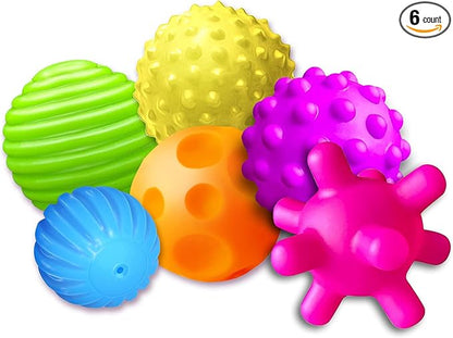 Baby Textured Multi Ball Set, 6pcs Colorful & Bright Child Touch Hand Ball Toy Infant Sensory Balls Massage Soft Ball, 6-12 Months Baby Learning Grasping Soft Sensory Toys for Kids Gift